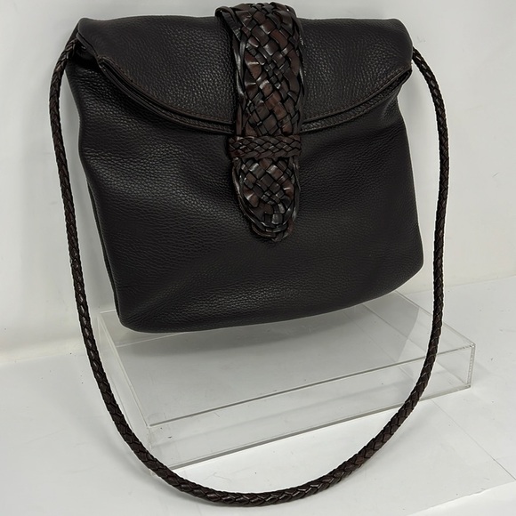 Desmo Brown Pebbled Leather Foldover Shoulder Crossbody Bag - Picture 1 of 11